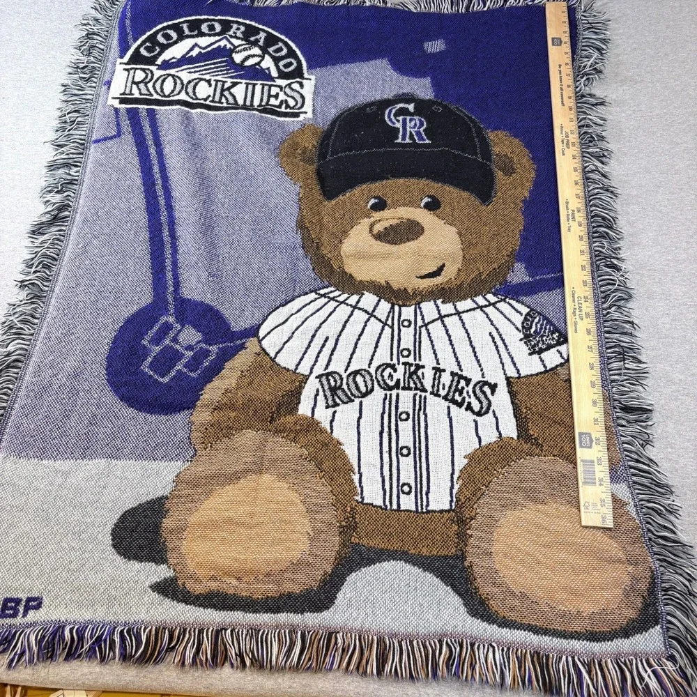 MLB Colorado Rockies Throw Blanket Unisex OS Purple Woven Tapestry Teddy Bear